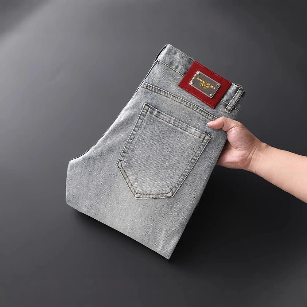 Men's Smoky Gray Slim Fit Printed Jeans