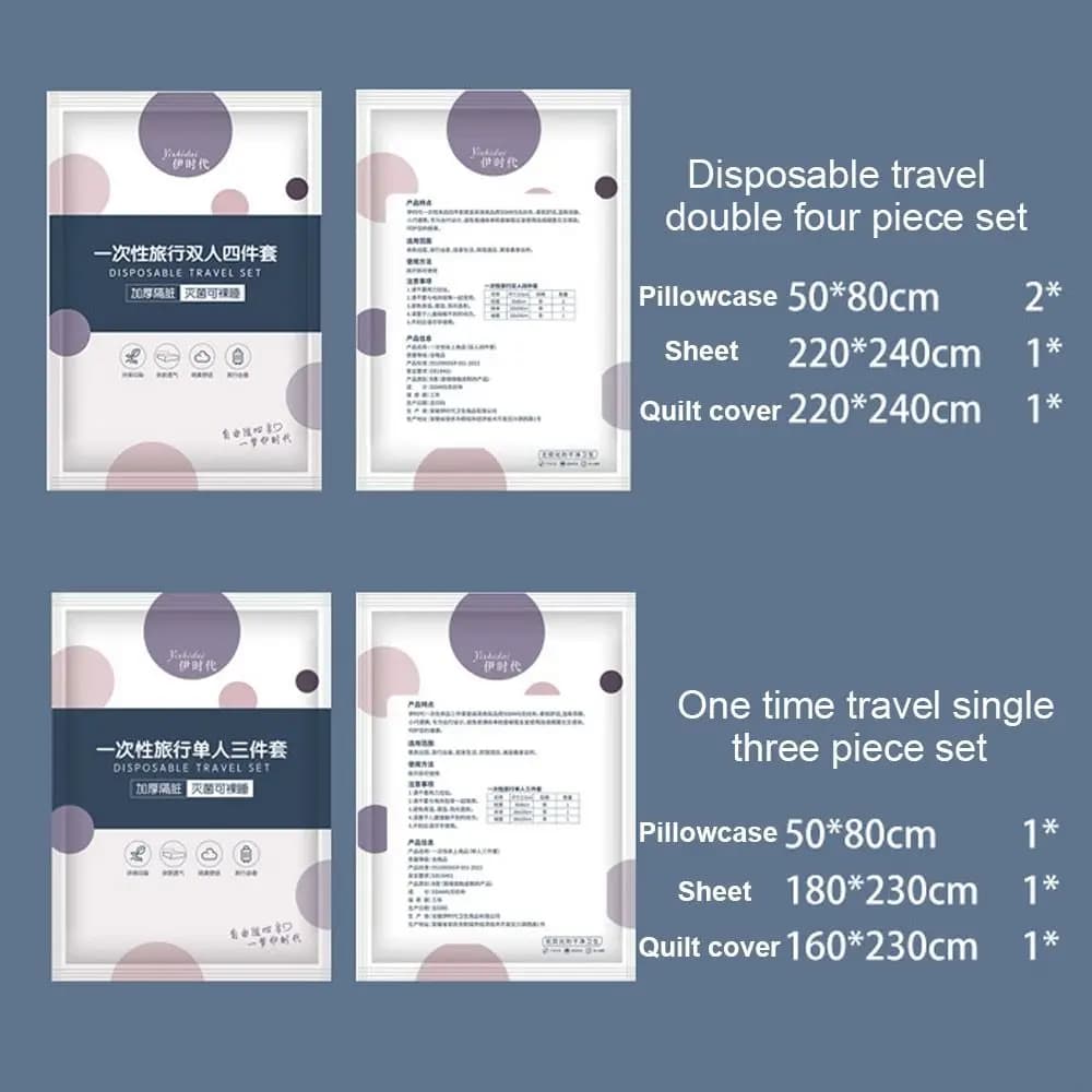 New Disposable Travel Bedding Set 4Piece Double Size Hotel Non Woven Bed Sheet Duvet Cover Pillowcase Portable for Business Trip