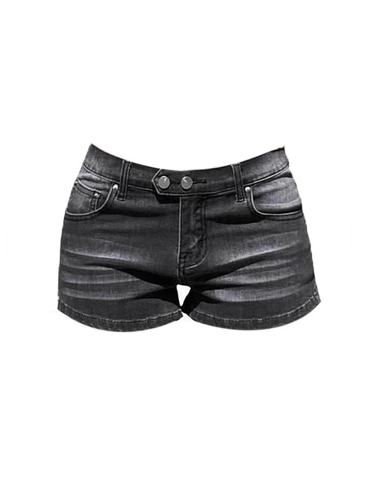 Grey Denim Low-Rise Mini Shorts