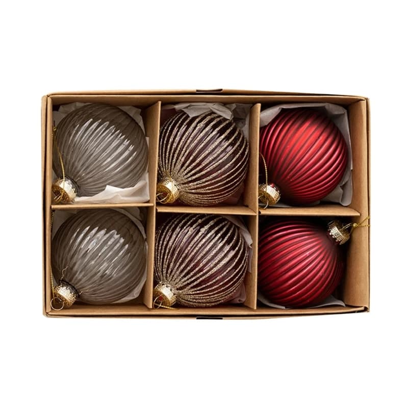 Glass Christmas Baubles Ornaments, Pack of 6