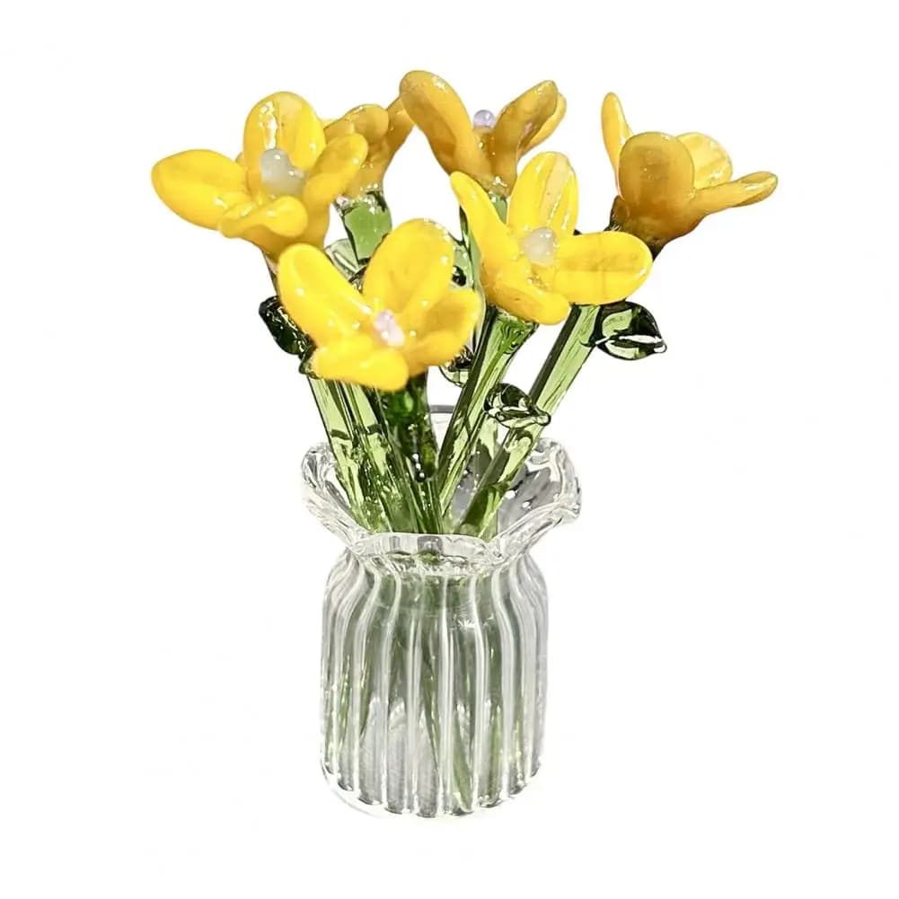 Hand-Blown Glass Flower Bouquet with Vase