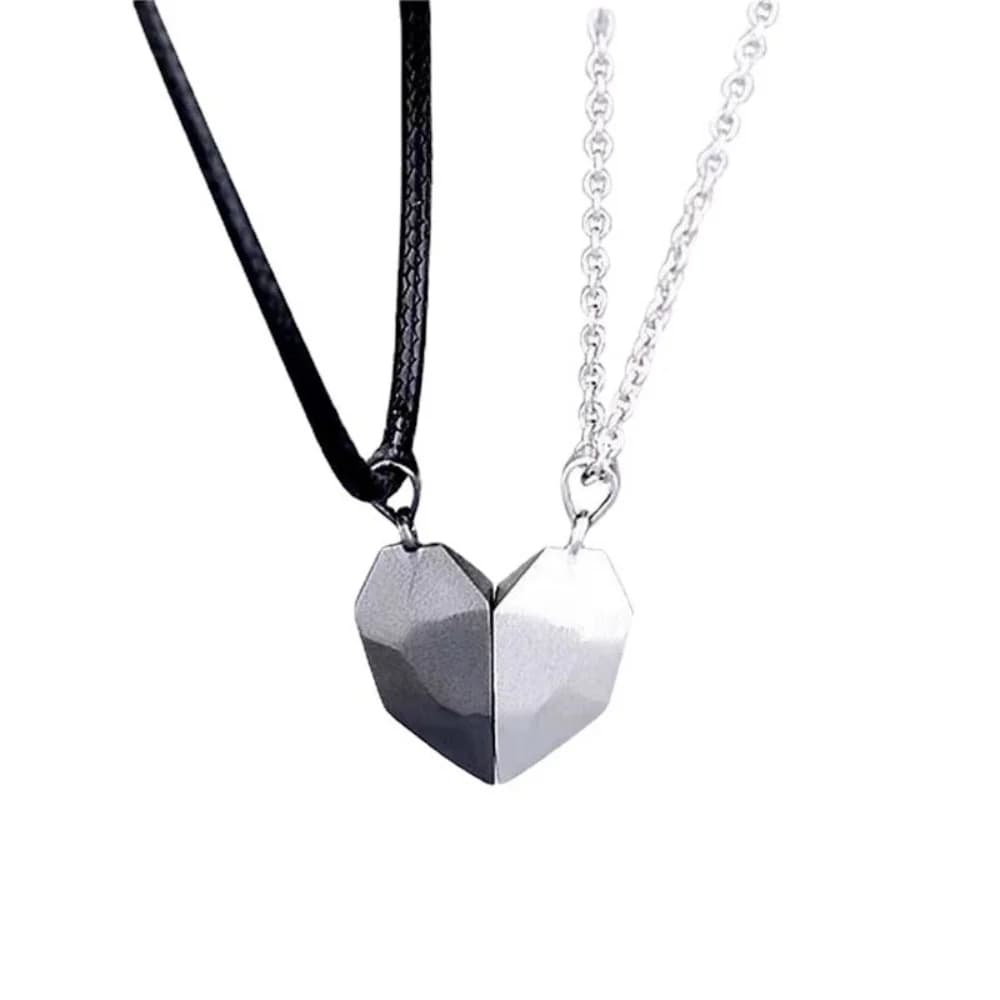 Valentine's Day Gift Good Simple Quality Couple Pendant Necklace Electrocardiogram Magnetic HeartPendant Splicing Necklace