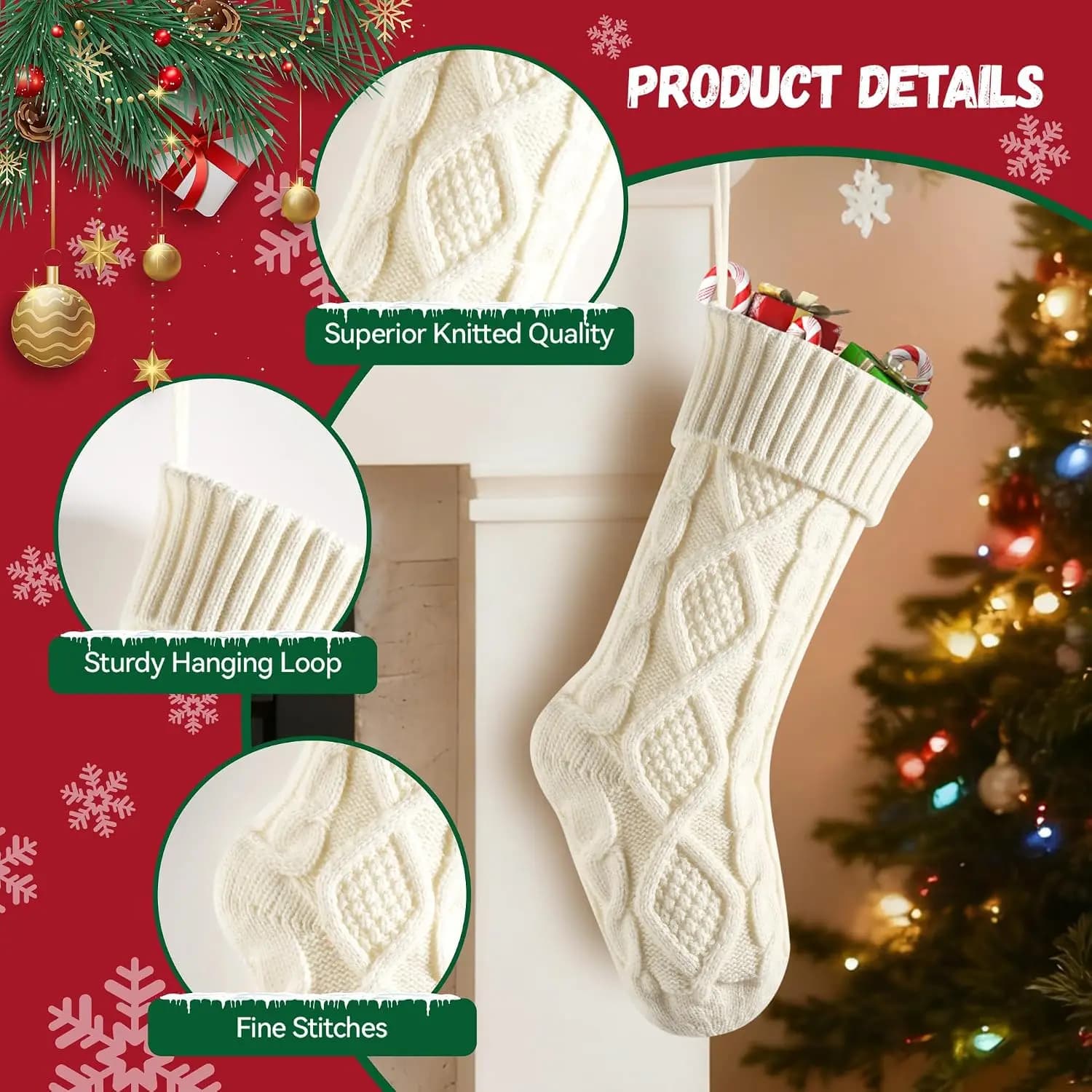 Knit Christmas Stockings with Santa Design