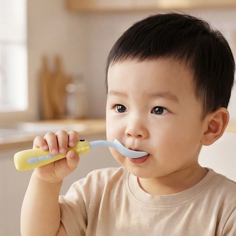 Cartoon Dinosaur Baby Spoon with Standing Base