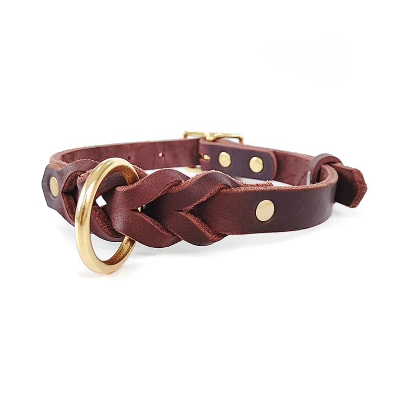 Genuine Leather Braided Dog Collar