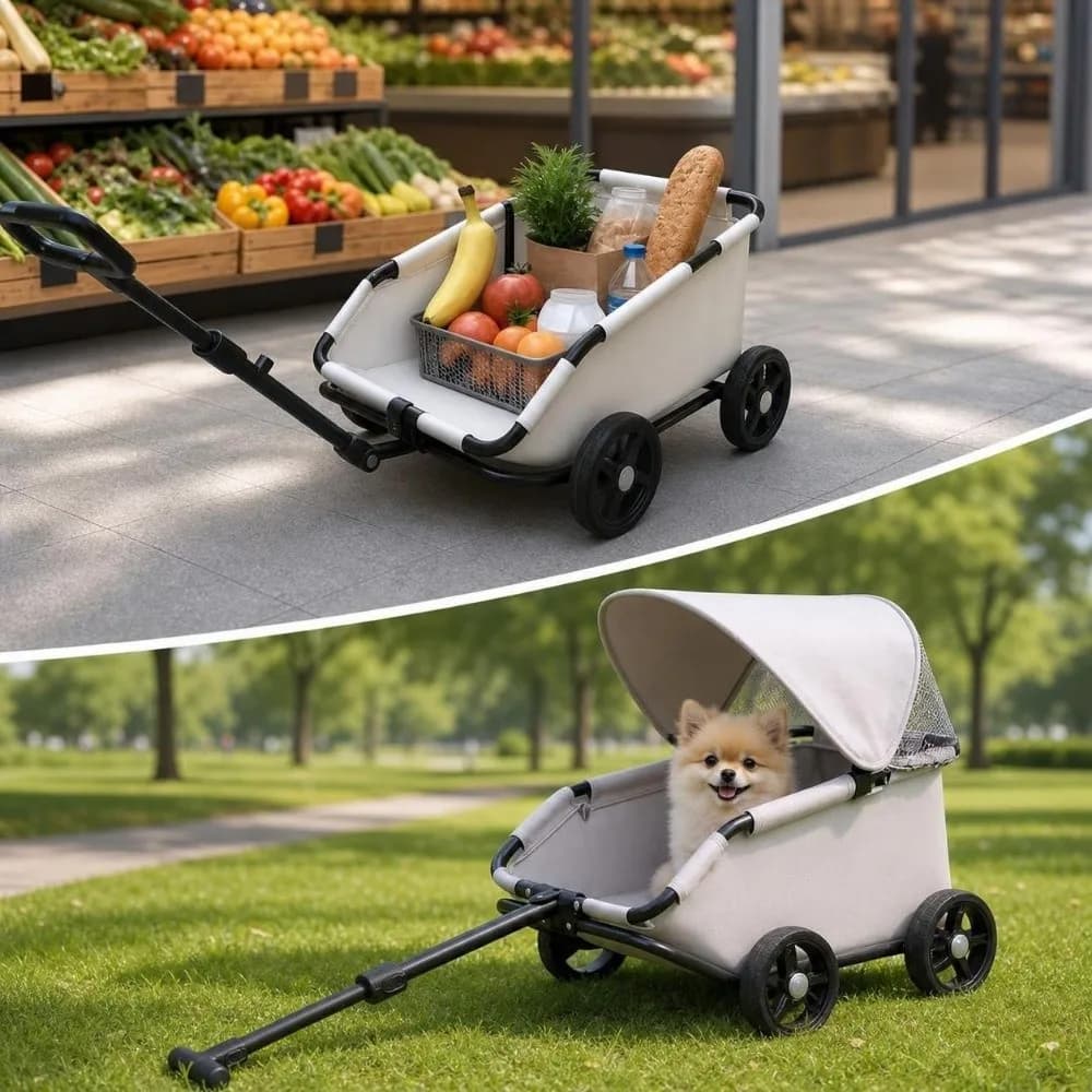 Dog Stroller Foldable Pet Stroller 4-Wheel with Sunshade Cat Cart Portable Lightweight Pet Pushchair Dog Cat Carry Supplies