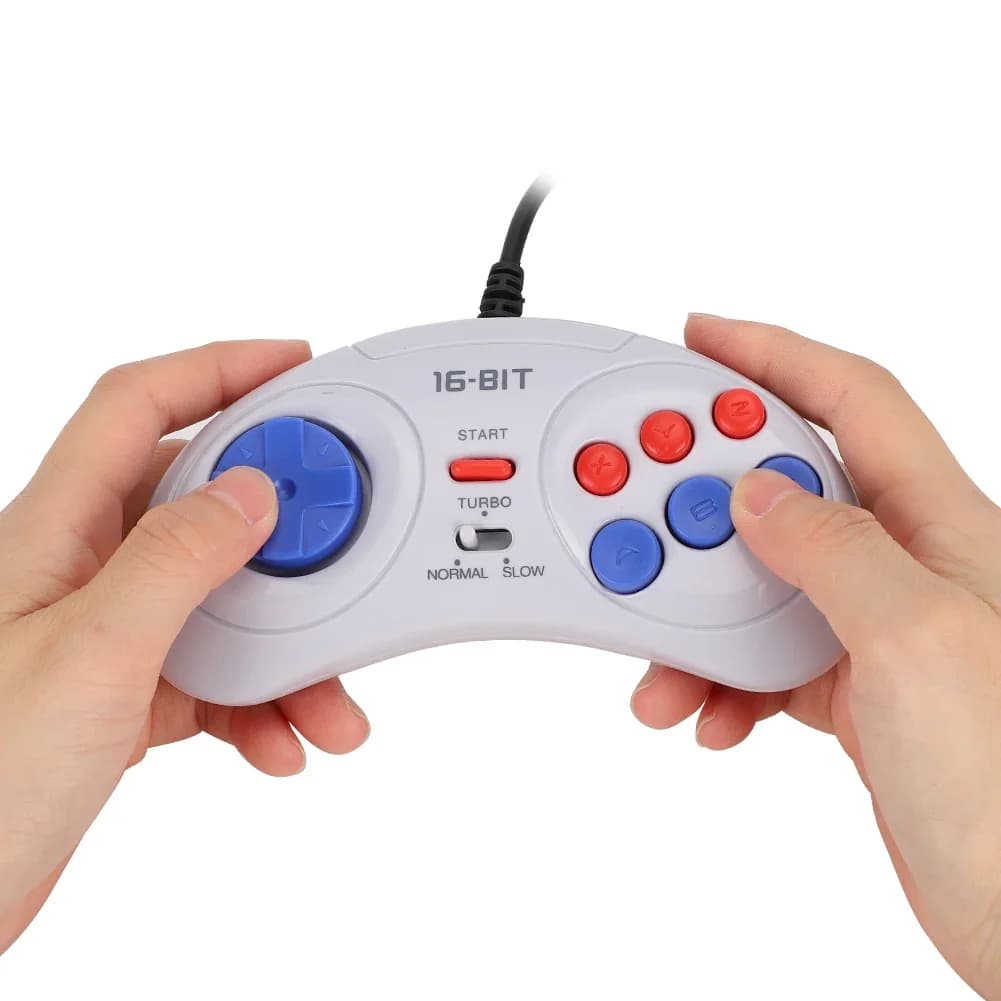16Bit 9-Pin Mini Handheld Game Console, Ergonomic Gaming Controller Gamepad White With Turbo Function, Comfortable Hand Feeling