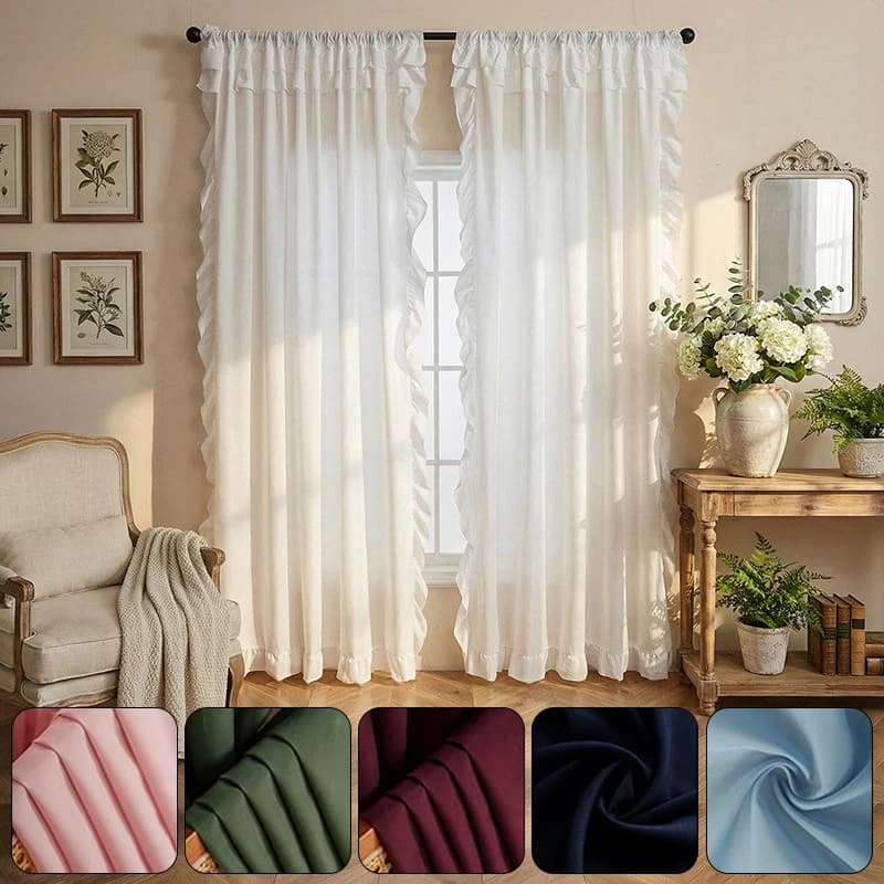 Ruffled Sheer Voile Curtains Light Filtering