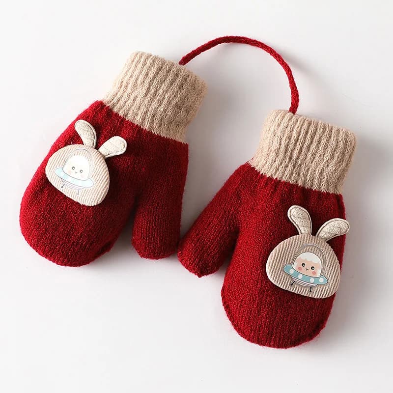 Toddler Knit Mittens with String