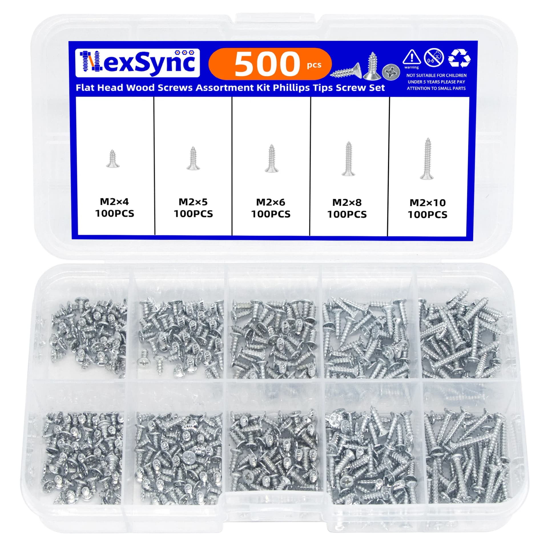 500-Piece Flat Head Wood Screws Assortment Kit