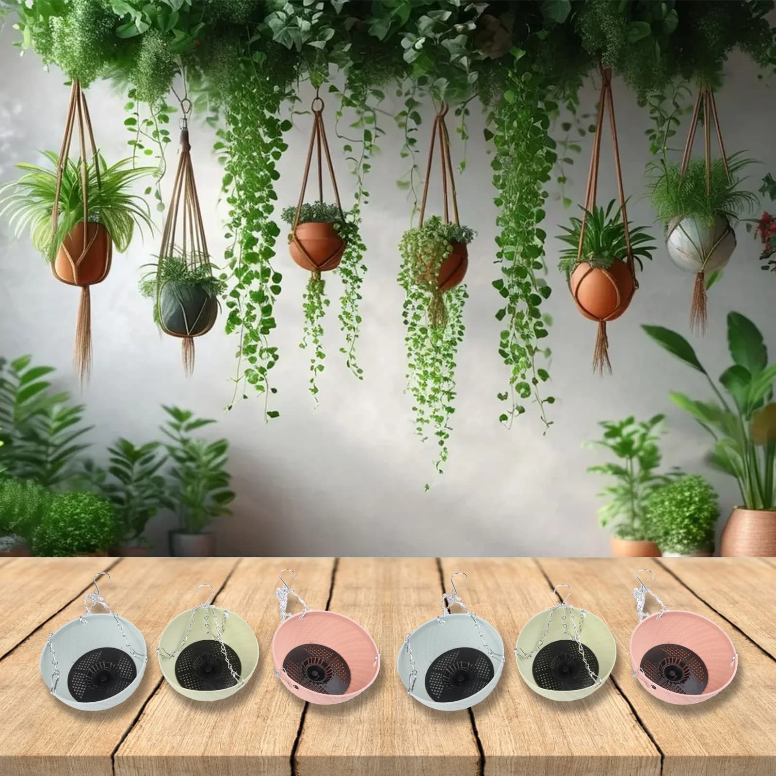 Hanging Plastic Plant Pots Set of 6