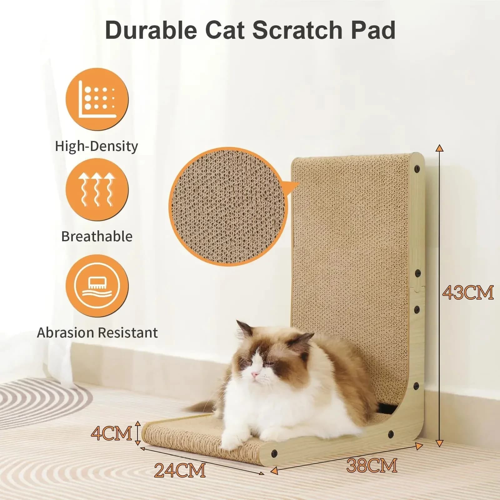 L-Shaped Corrugated Cardboard Cat Scratch Post