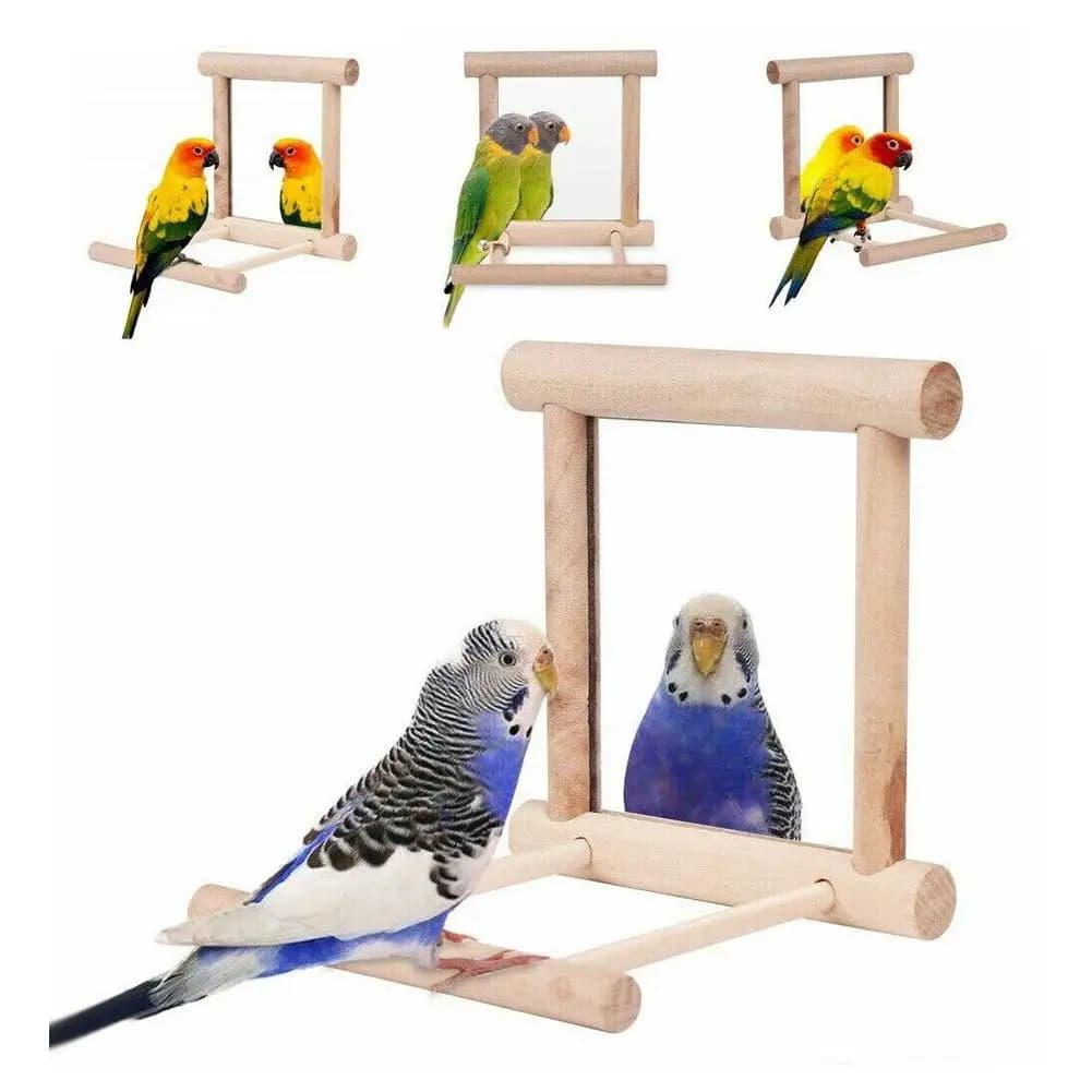Wooden Mirror Perch Swing for Pet Birds