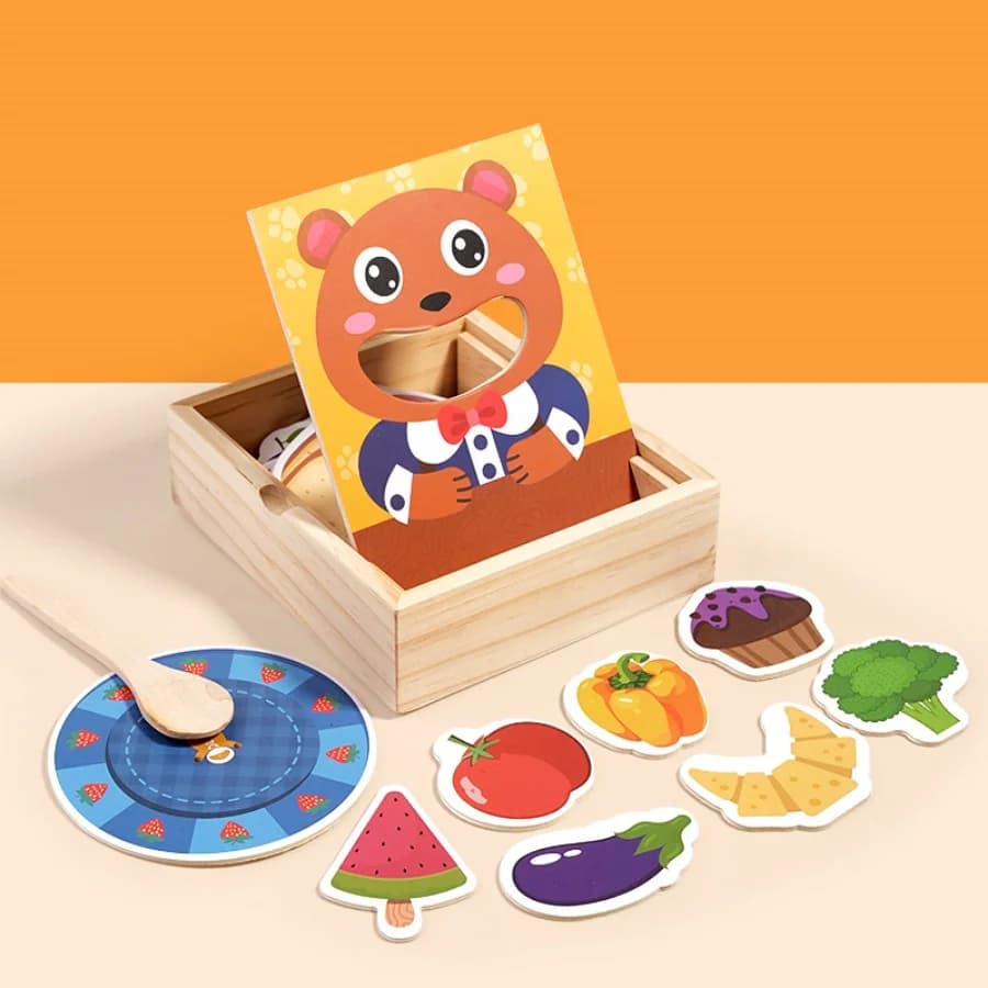 Parent child simulation teddy bear feeding game, early childhood education, baby's fine action, spoon training toy