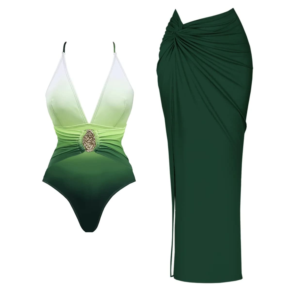 Hollow Shiny Shell Bikini With Cover Up