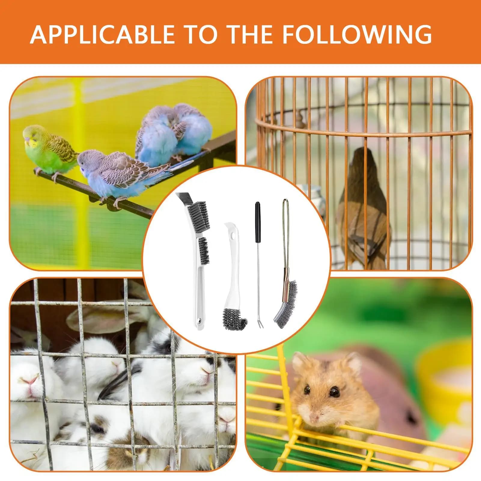 Bird Cage Cleaner Brush 4-Pack Long Handle