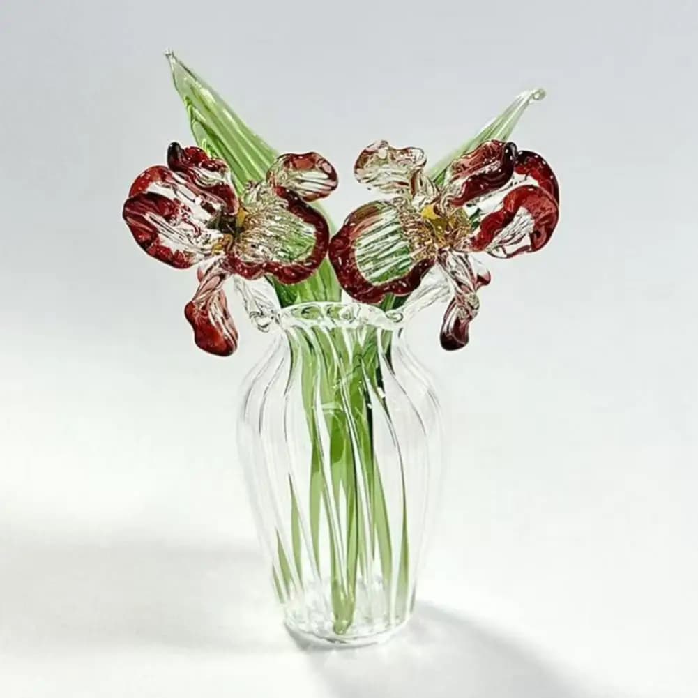 Hand-Blown Glass Flower Bouquet with Vase