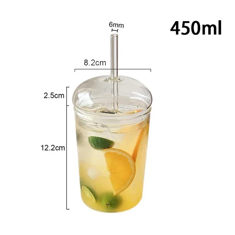 Can-Shaped Glass Drinking Cup with Dome Lid