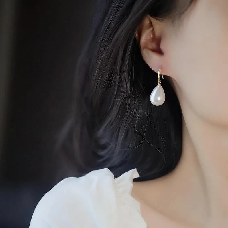 Water Drop Pearl Hook Earrings