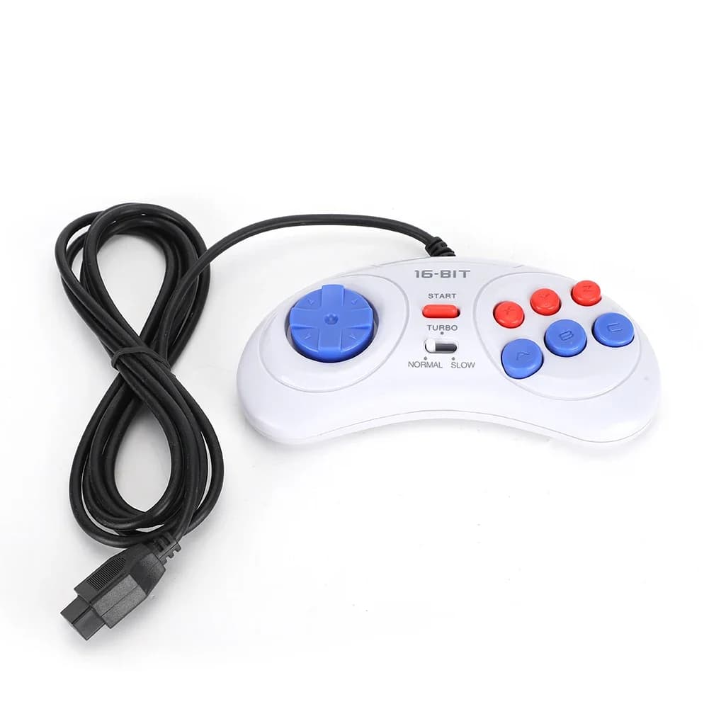 16Bit 9-Pin Mini Handheld Game Console, Ergonomic Gaming Controller Gamepad White With Turbo Function, Comfortable Hand Feeling