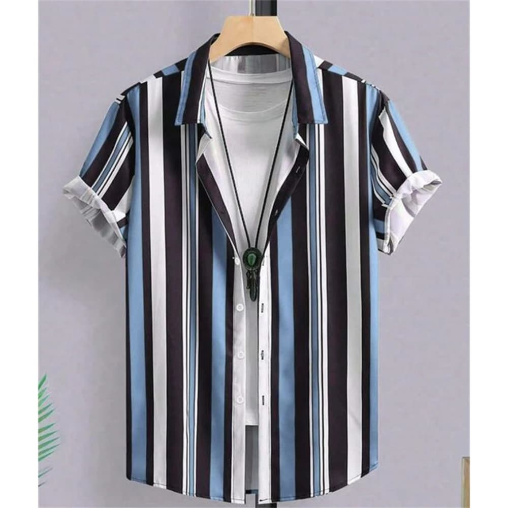 Men's Hawaiian 3D Striped Short Sleeve Shirt