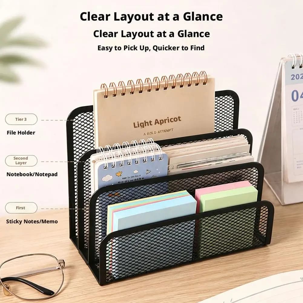 Desk Organizer Small File Holders Letter Organizer Metal Mesh Document/Filing/Folders/Paper Organizer for Desktop