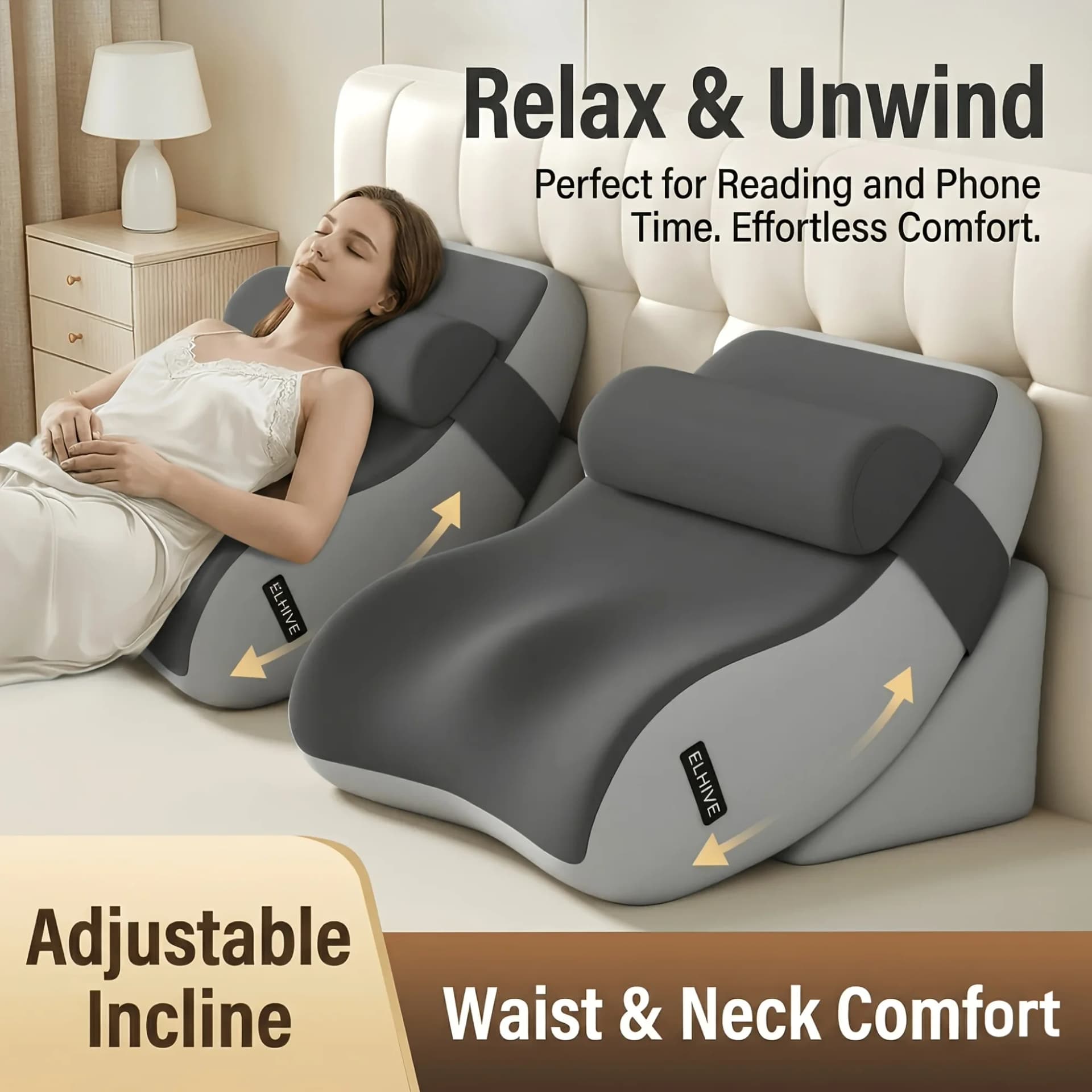 Large Memory Foam Reading Pillow with Adjustable Wedge
