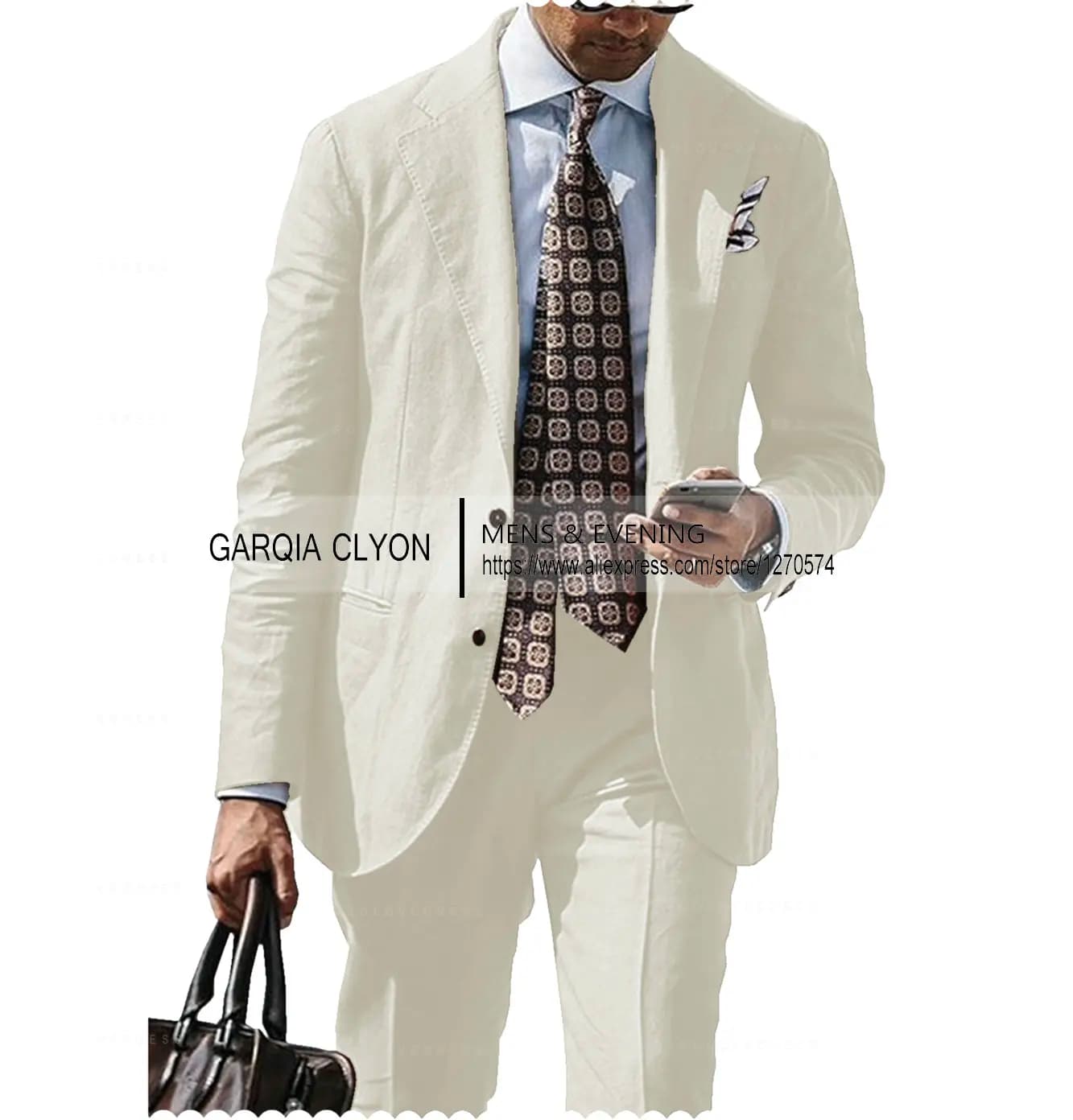 Men's Cotton Linen Casual Suit Jacket and Pants Set