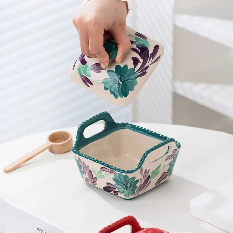 Hand-Painted Ceramic Covered Bowl with Lid