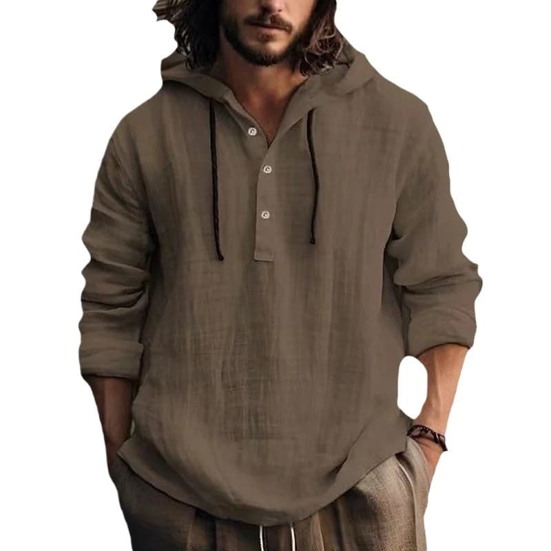 Men's Casual Linen Blend Hoodie Shirt