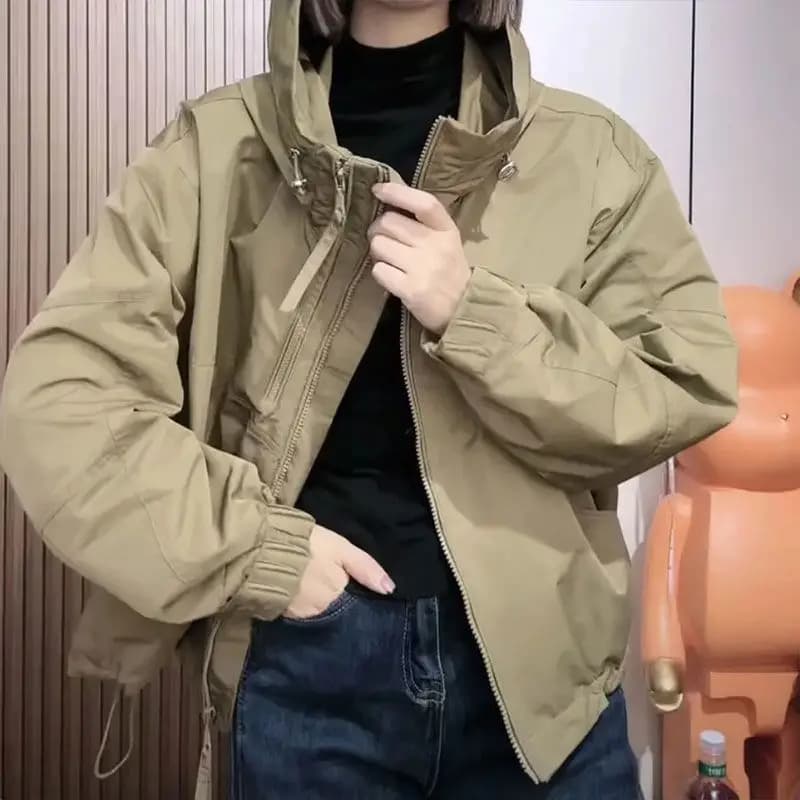 Women's Hooded Stand Collar Short Coat
