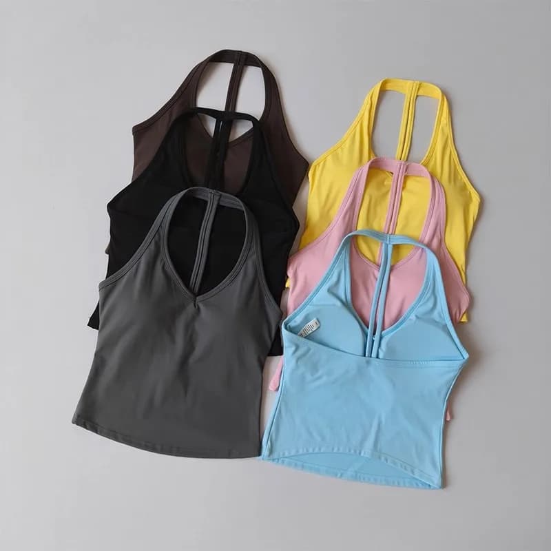 Women's V-Neck Sports Bra with Halter Back
