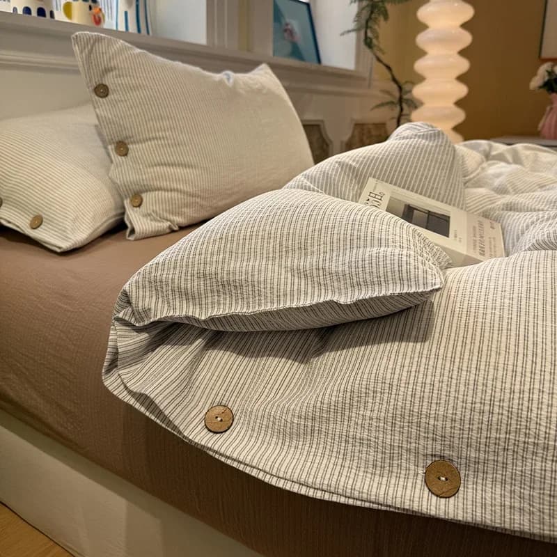 Class A Japanese Striped Bedding Sets High Quality Skin-Friendly Fabric Fitted Sheet Bed Kit Bedroom Bedclothes for Four Seasons