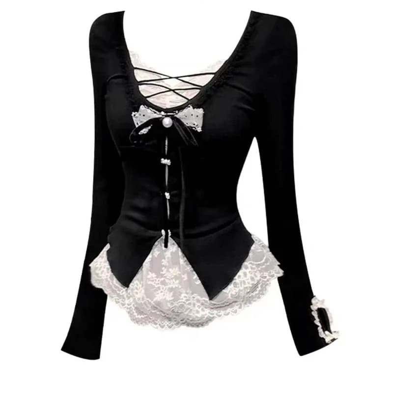 Girls Long Sleeve Pullover Top Y2K Lolita