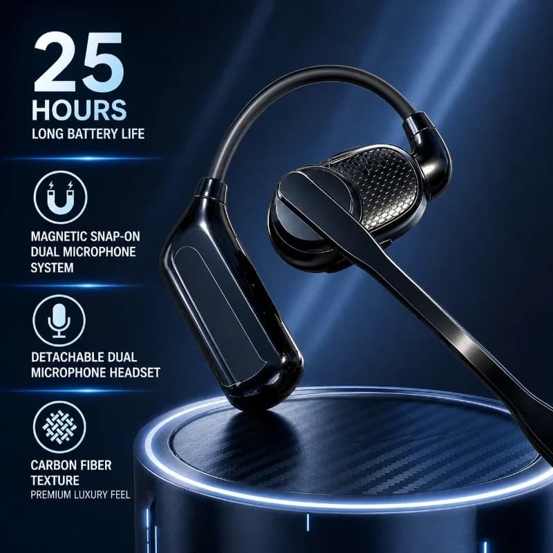 Open Ear Wireless Earpiece with Built-in Microphone