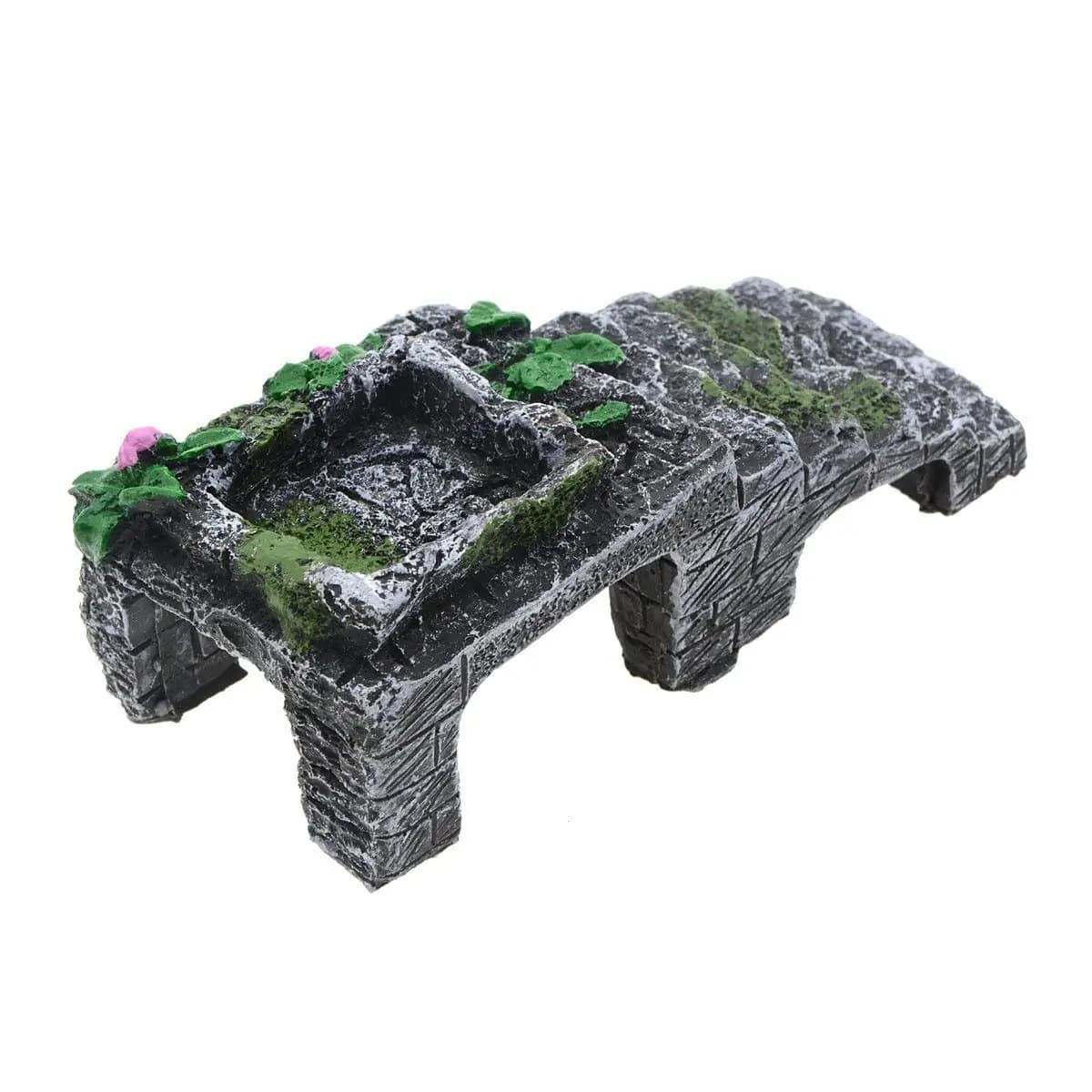 Ancient Ruins Aquarium Ornament, Resin Fish Tank Decoration with Stairs & Plants, Reptile Hideout Cave for Lizards, Turtles