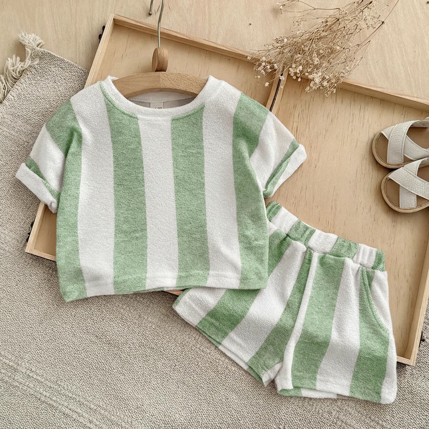Kids Striped Short-Sleeve T-Shirt and Shorts Set