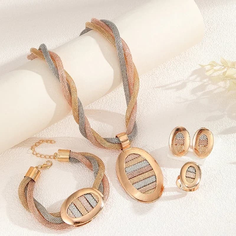 Gold Jewelry Set Ladies Necklace Bridal Wedding Luxury Jewelry Bracelet Earrings Ring