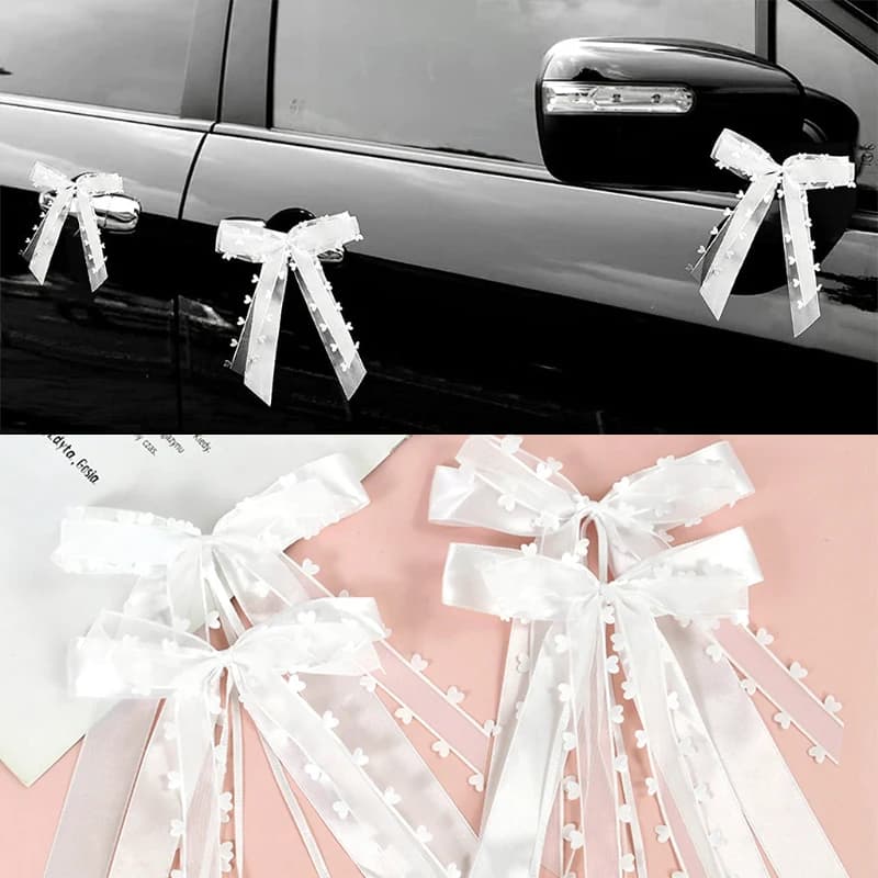 Satin Ribbon Bowknots White Wedding Decoration