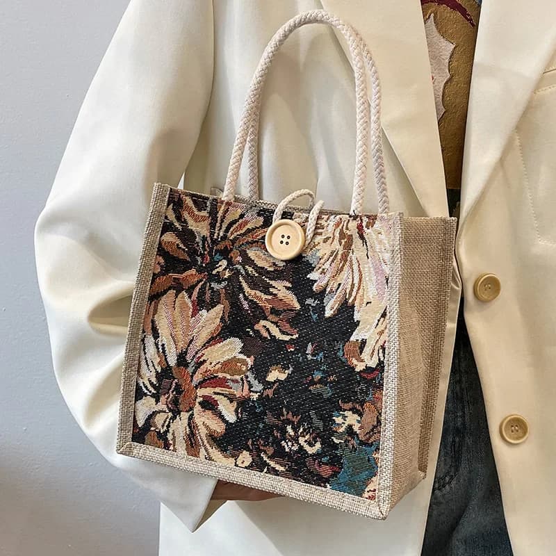 Portable Linen Hand Bag Women