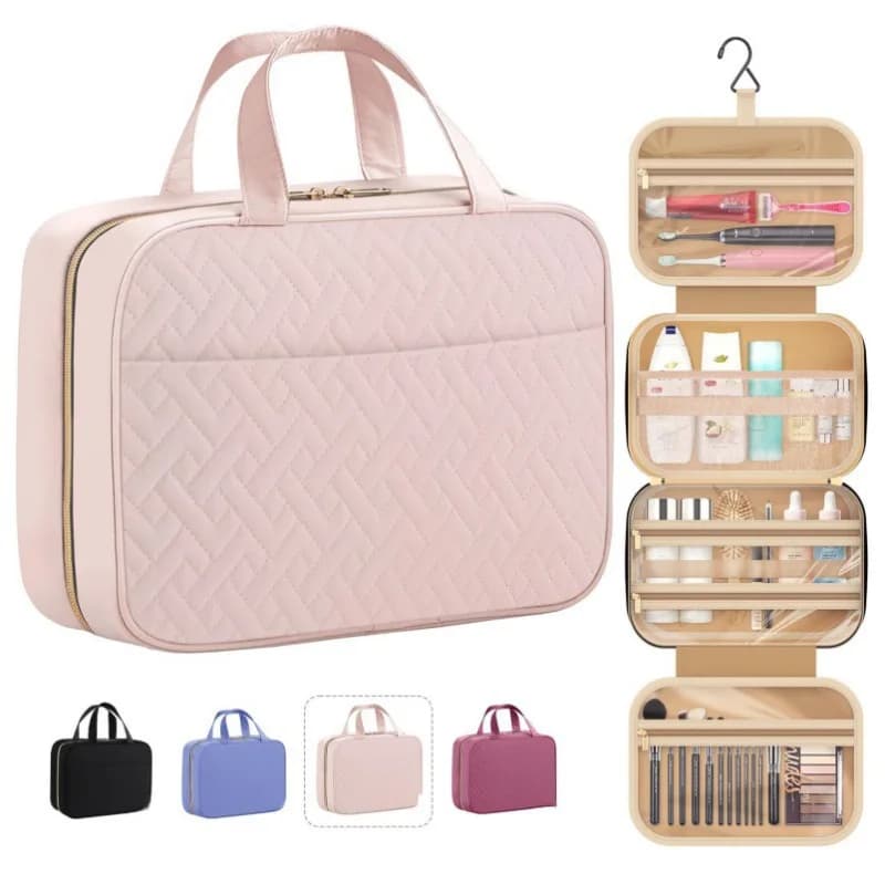 Toiletry Bag Travel Bag with Hanging Hook, Water-resistant Makeup Cosmetic Bag Travel Organizer for Accessories, Shampoo,