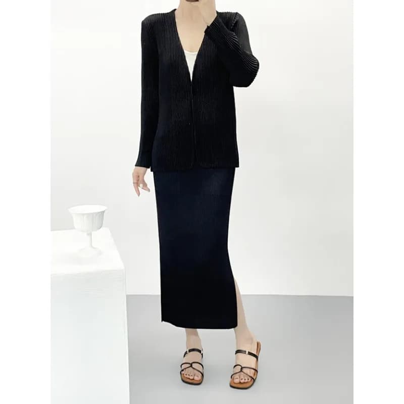 Pleated Long Sleeve Blazer Cardigan