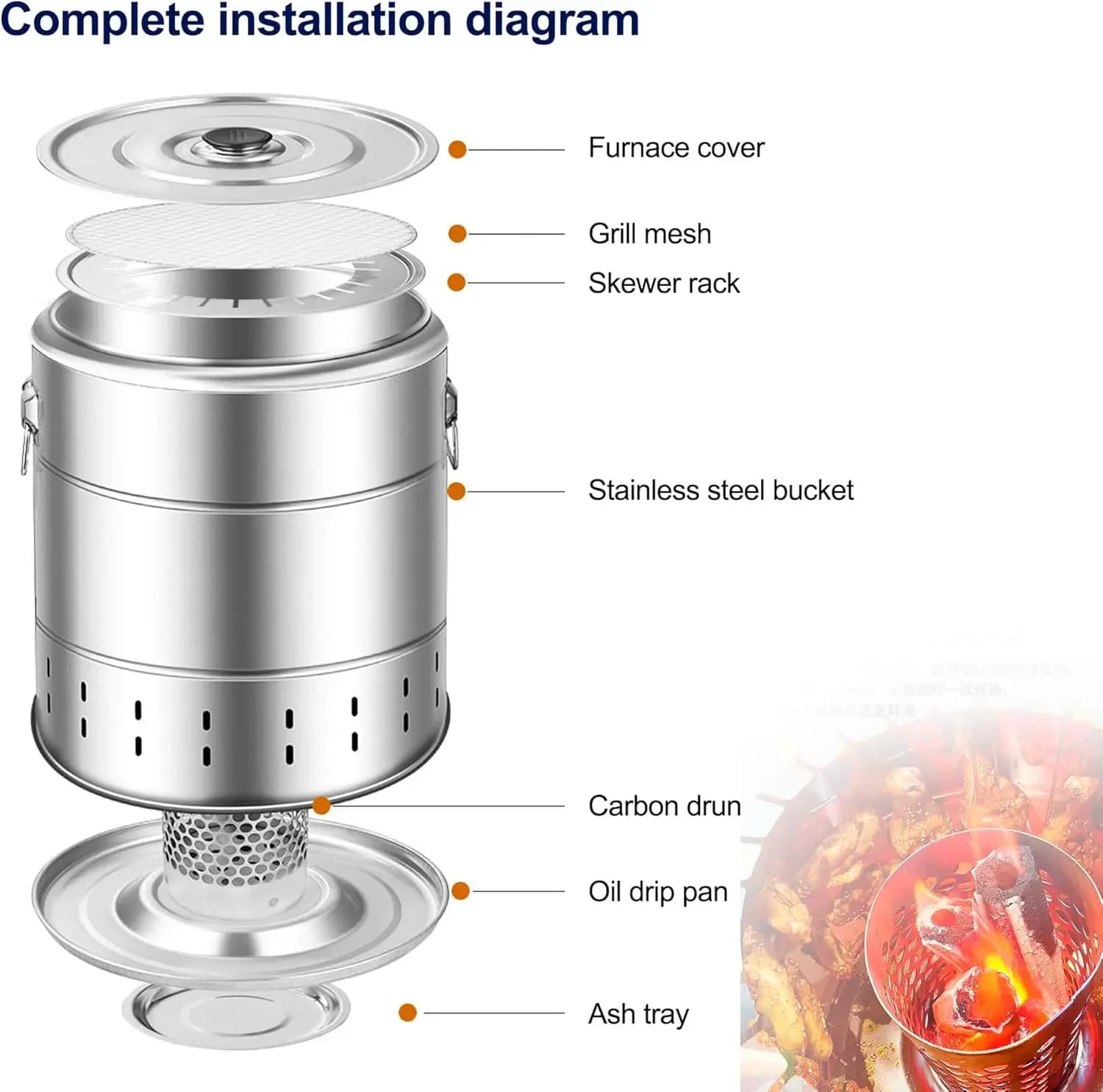 Portable Charcoal Hanging Grill Stainless Steel