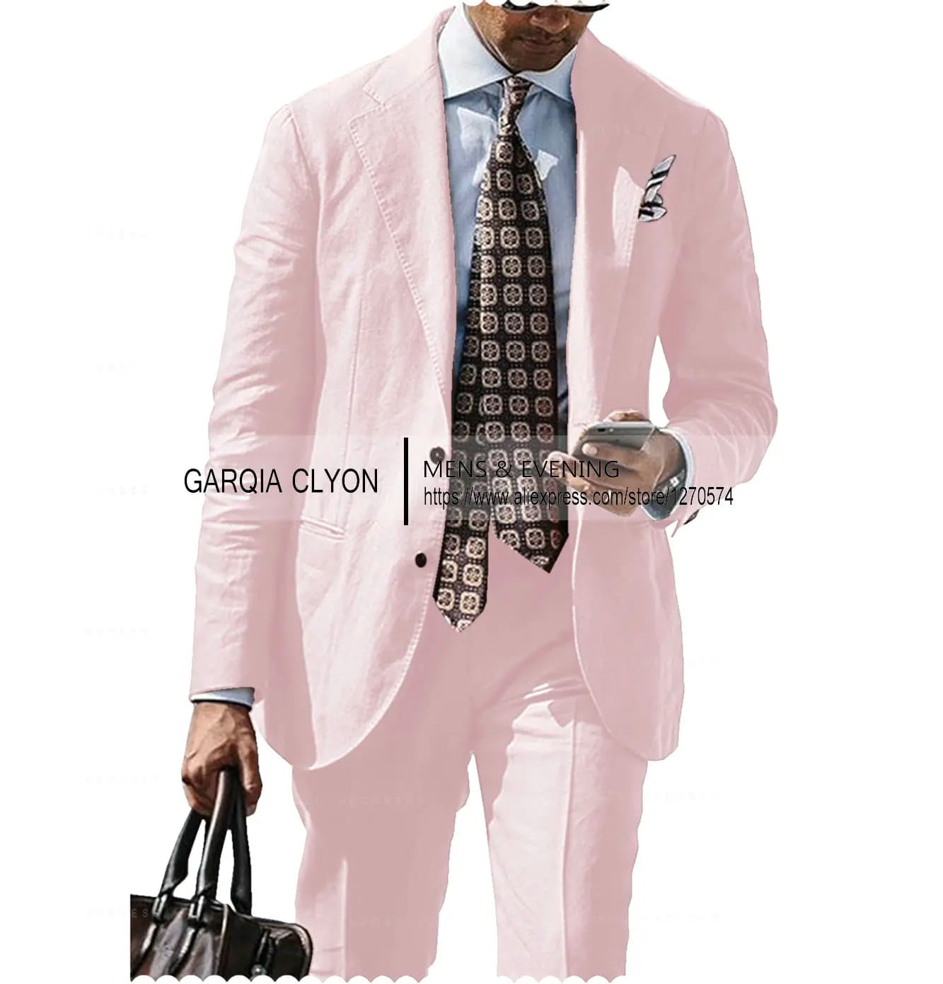 Men's Cotton Linen Casual Suit Jacket and Pants Set