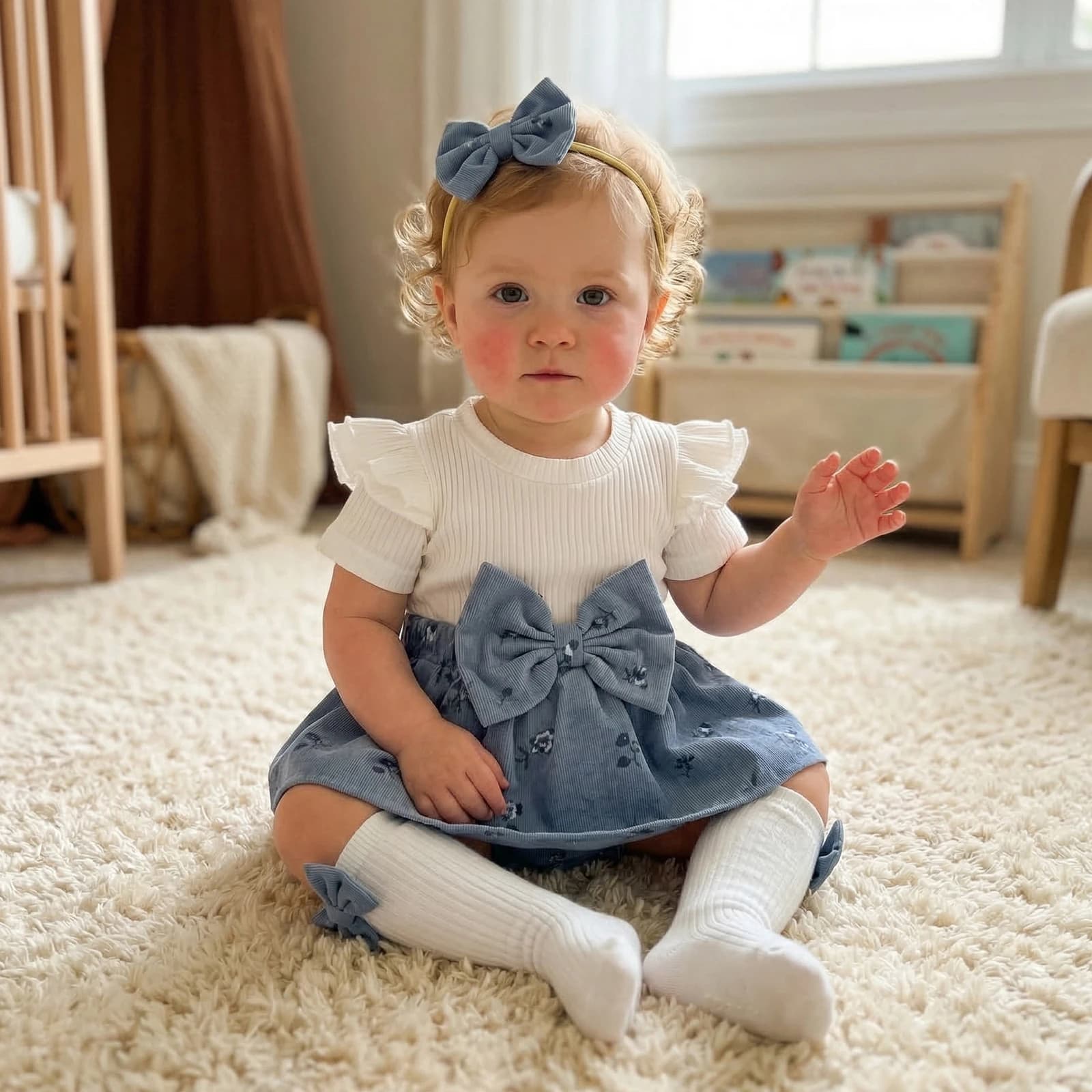 Baby Clothing Girls Summer Outfits Short Sleeve Skirt Romper + Long Socks + Headband Set Newborn Clothes