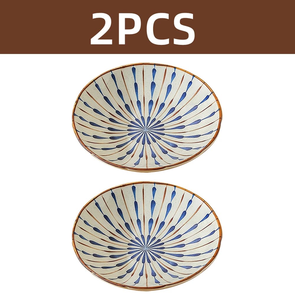 Ceramic Deep Round Dinner Plates Japanese Retro