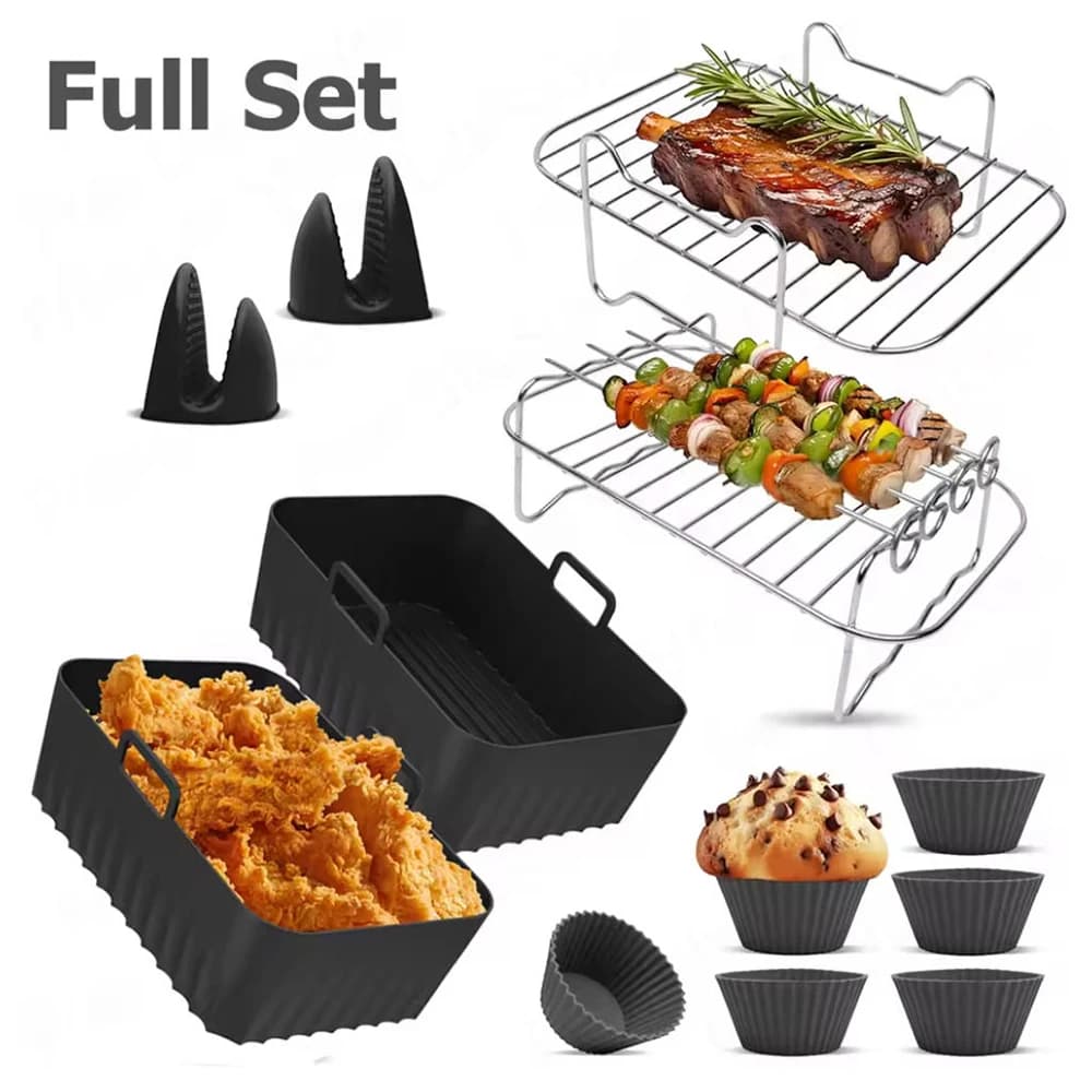 Air Fryer Accessories for Ninja Foodi Dual Zone DZ201 DZ401 AF300 AF400 7.6L-9.5L Silicone Basket/Muffin Cup/BBQ Rack/Gloves