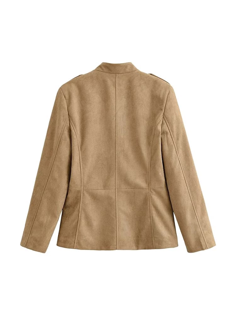 Fashion Jacket For Women 2026 Spring Autumn Classic Vintage Suede Stand Collar Single Breasted Casual Versatile Short Streetwear