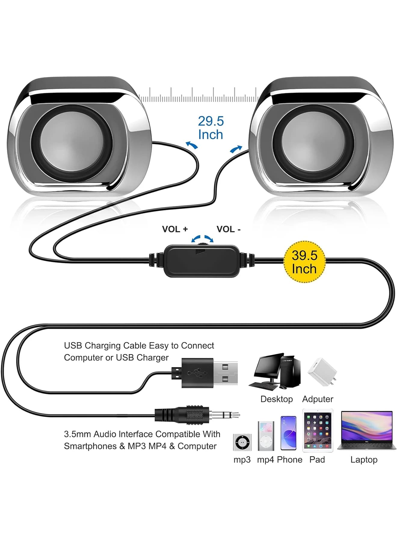 Compact Dual-Drive Desktop Speaker with Volume Control