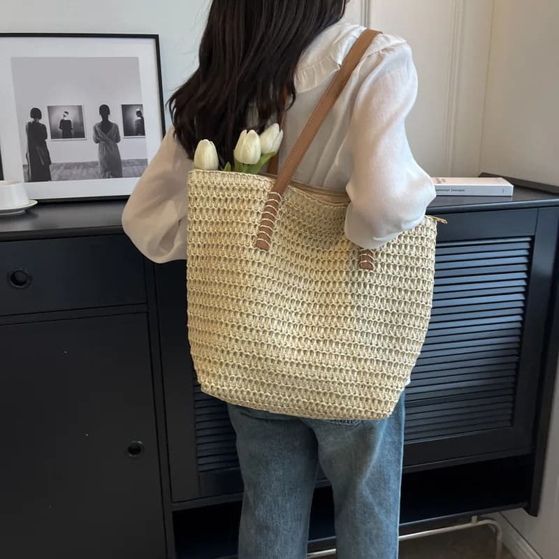 Hand-woven Women's Shoulder Handbag Bohemian 2025 Summer Fashion Straw Beach Tote Bag Travel Shopper Weaving Shopping Bags